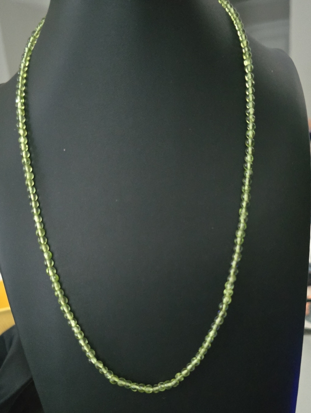 Genuine Peridot Bead Strand Necklace Solid 14K Yellow Gold Clasp 18"